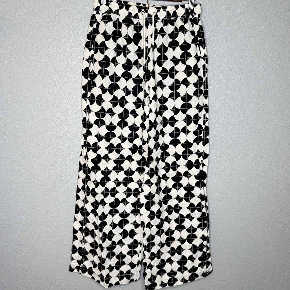 Huffer Casa Lounge Pants‎ Linen Cotton Wide Leg Geo Print Resort Coastal Boho 10
